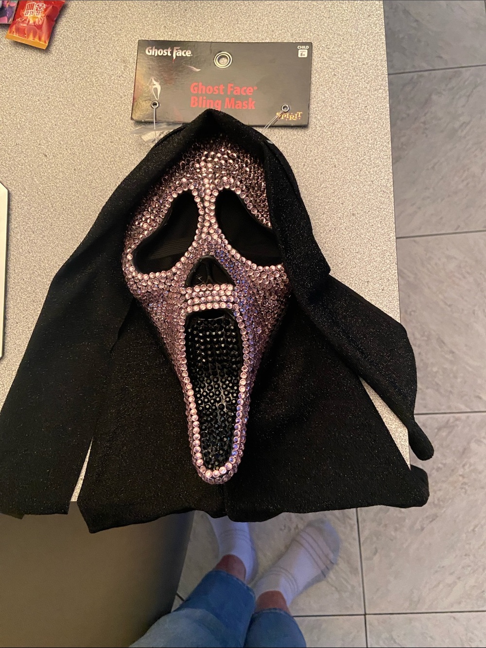 Spirit Ghost Face Bling Mask - Black with Pink Rhinestones